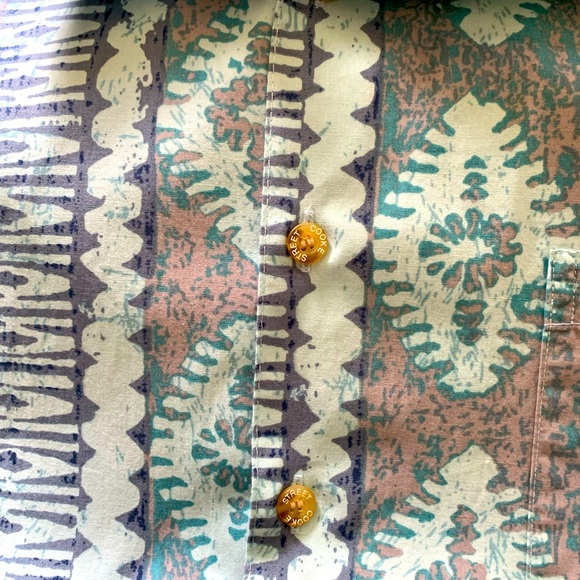 Vintage Cooke Street Hawaiian TIKI Short Sleeve Shirt L Geometric FLORAL Tribal - Picture 5 of 7